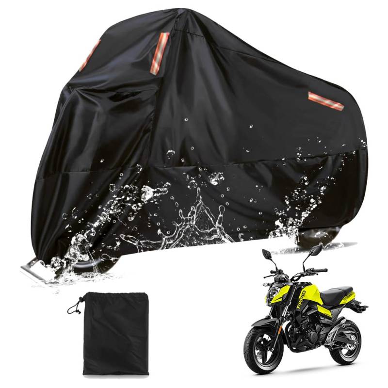 BIHEE Motorrad Abdeckplane Outdoor Motorradabdeckung Kratzfestes Wasserdicht 190T Oxford Stoff Motorradplane mit Verschlussloch Winterfest Motorrad Schutzhülle 295 x 105 x 125 cm Schwarz von BIHEE