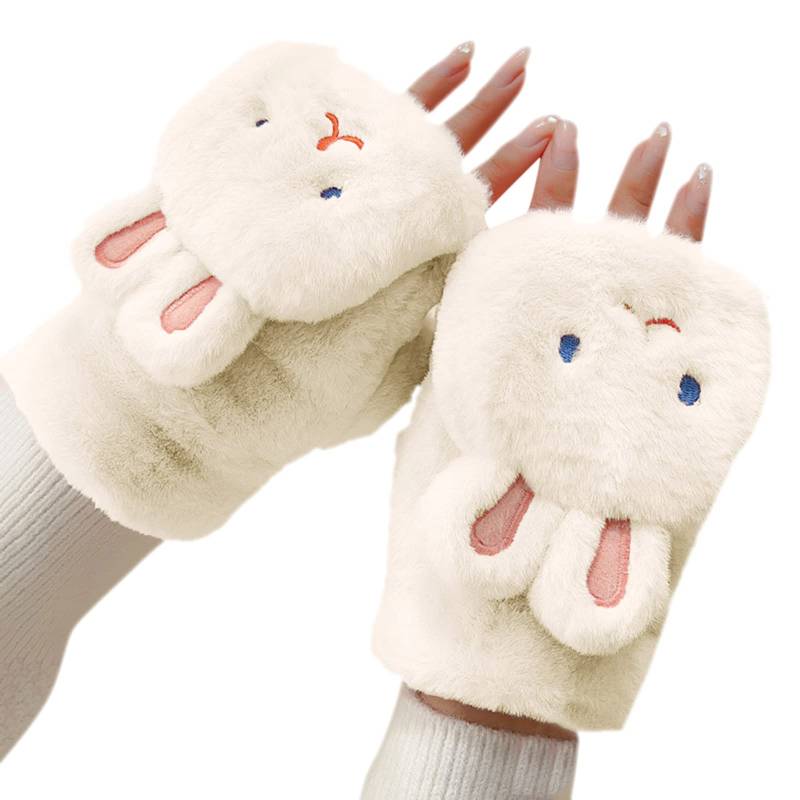 BIISDOST Damen Handschuhe Winter FauxFur Cute Fäustlinge Handschuhe Spitze Rot (White, One Size) von BIISDOST