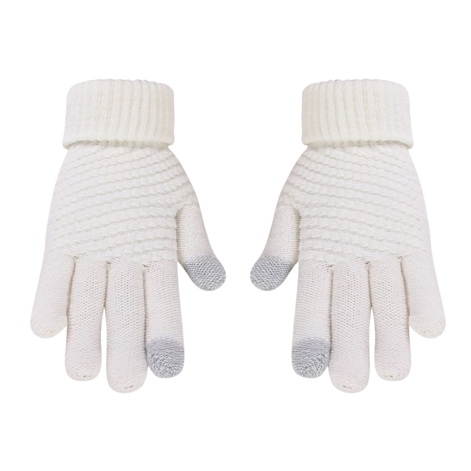 BIISDOST Damen Herren warme Stretch-Strickhandschuhe Fäustlinge Winter halten warme Strickhandschuhe Outdoor-Reithandschuhe Armstulpen Schwarz Federn (White, One Size) von BIISDOST