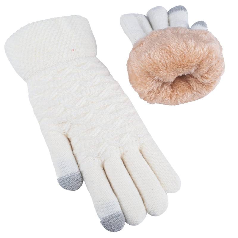 BIISDOST Damen-Winter-Handschuhe mit warmem Schirm. Damen-Thermo-Handschuh mit Zopfmuster aus Wolle und -Futter für kaltes Wetter Bauchtanz Kostüm Mädchen (White, One Size) von BIISDOST