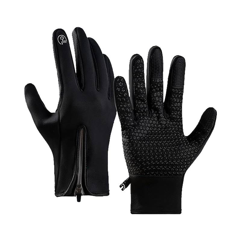 BIISDOST Extra große Winterhandschuhe für Herren, Touchscreen-Thermohandschuhe, Reißverschluss, verstellbare Schneehandschuhe, voll rutschfeste Outdoor-Handschuhe, Lange Handschuhe Damen (Black, XL) von BIISDOST