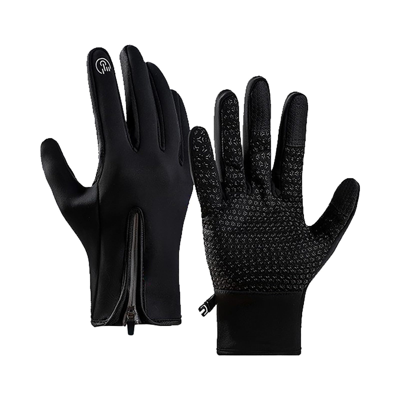 BIISDOST Extra große Winterhandschuhe für Herren, Touchscreen-Thermohandschuhe, Reißverschluss, verstellbare Schneehandschuhe, voll rutschfeste Outdoor-Handschuhe, Lange Handschuhe Damen (Black, S) von BIISDOST