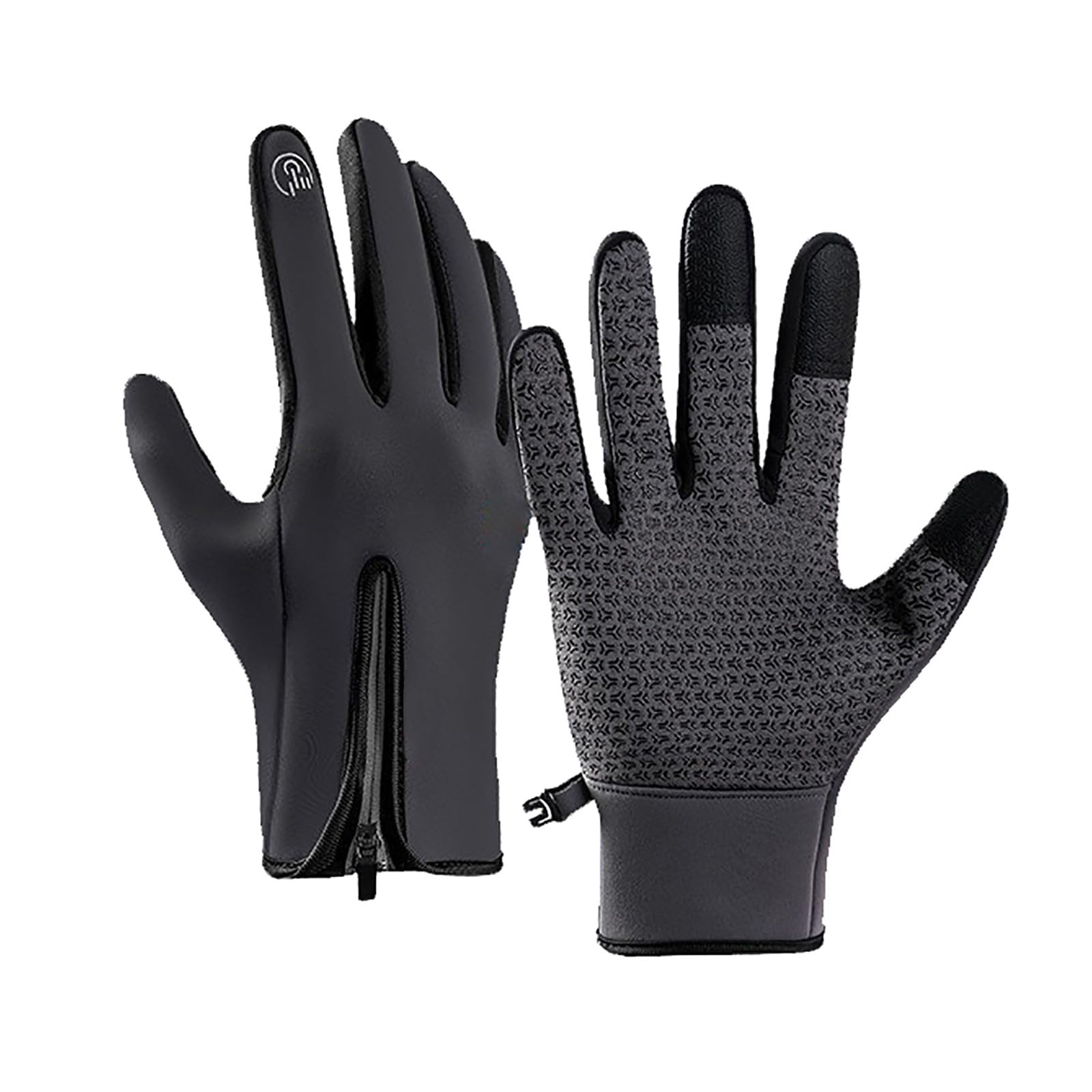 BIISDOST Extra große Winterhandschuhe für Herren, Touchscreen-Thermohandschuhe, Reißverschluss, verstellbare Schneehandschuhe, voll rutschfeste Outdoor-Handschuhe, Lange Handschuhe Damen (Grey, XXL) von BIISDOST