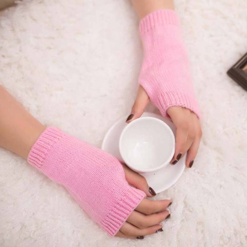 BIISDOST Frauen Strickarm fingerlose warm Winterhandschuh weiche warme mitten Schuhwaschanlage (Pink, One Size) von BIISDOST