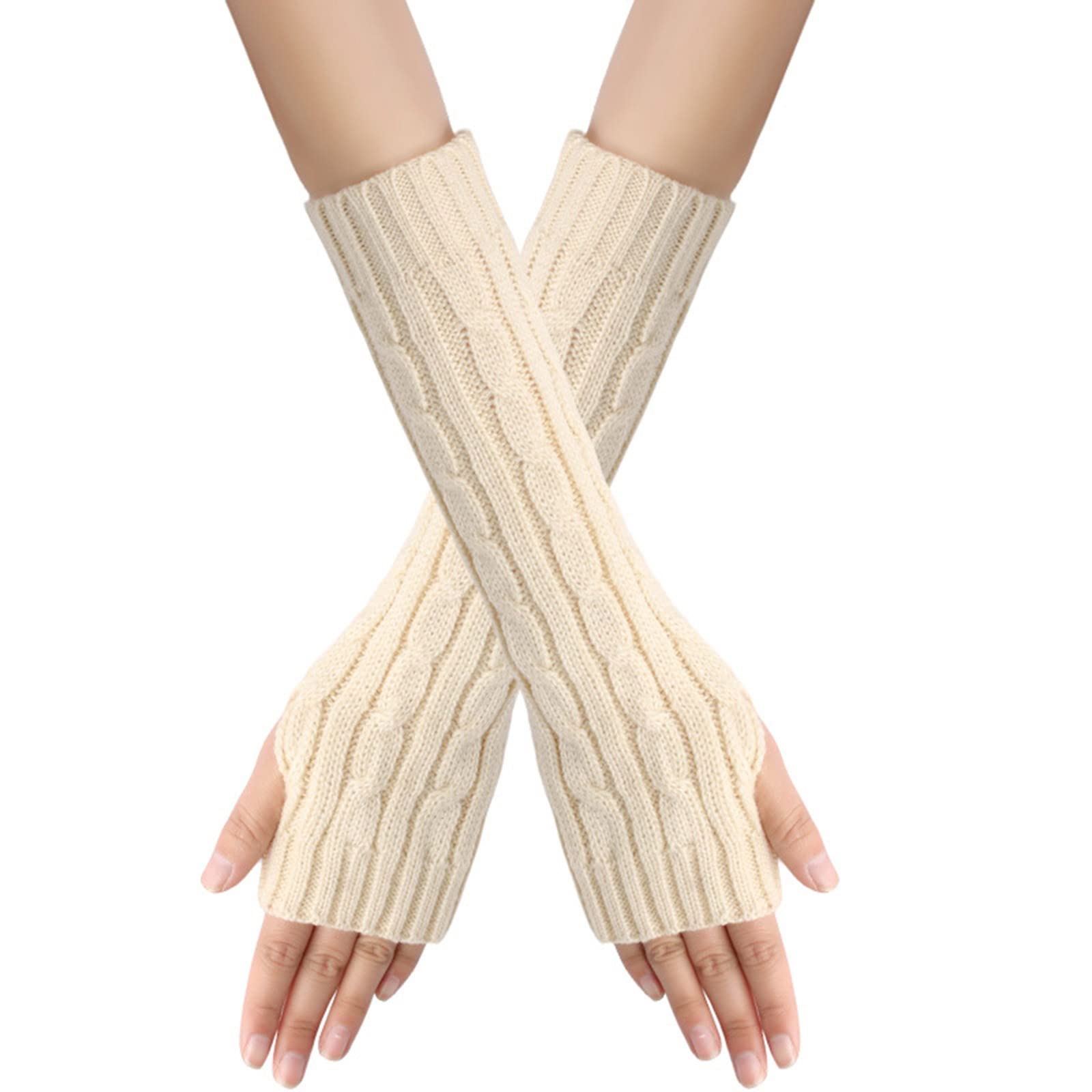 BIISDOST Gestrickte fingerlose Handschuhe mit Warme Unisex-Handschuhe Spitzenhandschuhe Vintage Creme (BG1, One Size) von BIISDOST