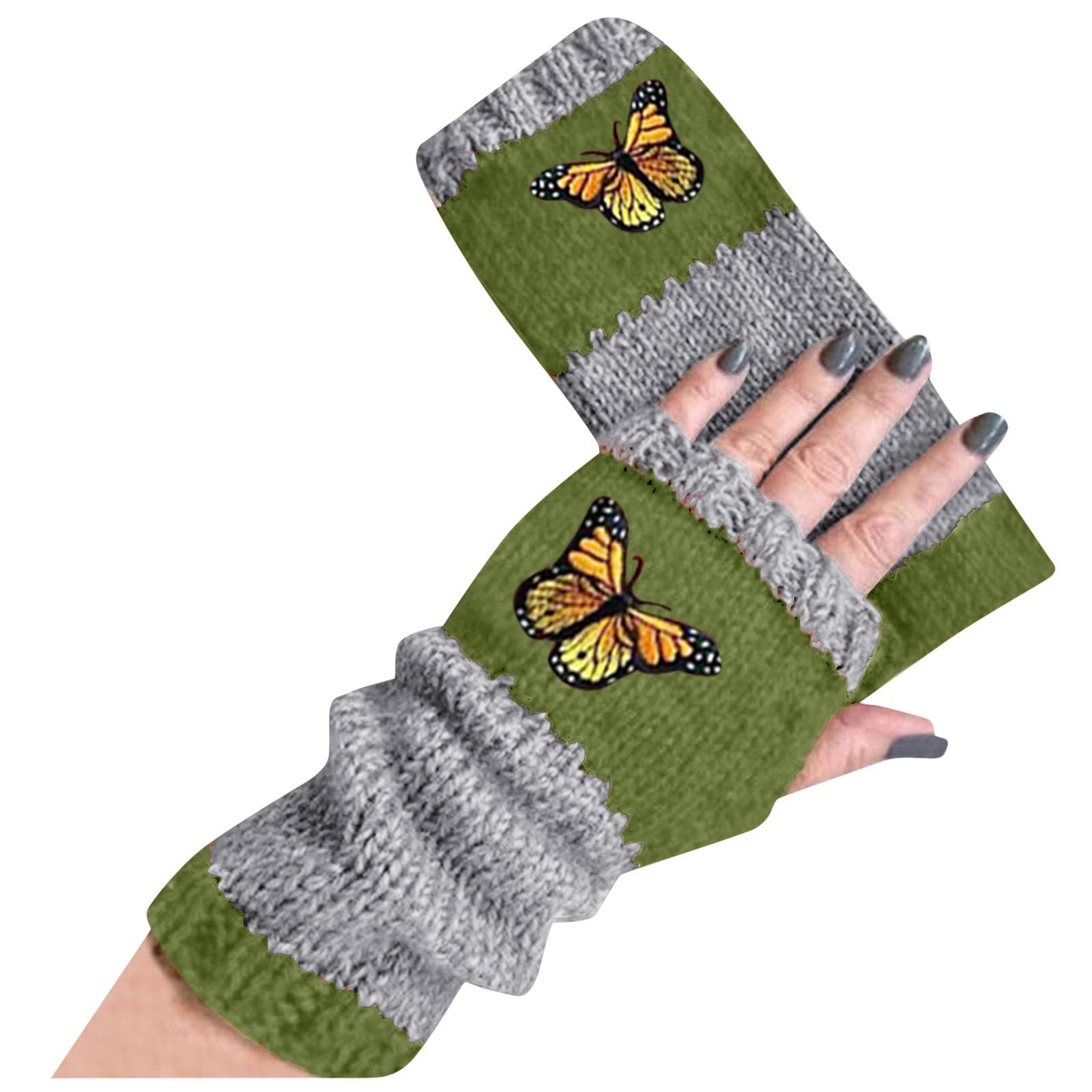 BIISDOST Haken-Handschuhe Wollblume warme Handschuhe Frauen Hand Baumwolle handgefertigte Handschuhe Faschingskostüme Damen Teufel (Green, One Size) von BIISDOST