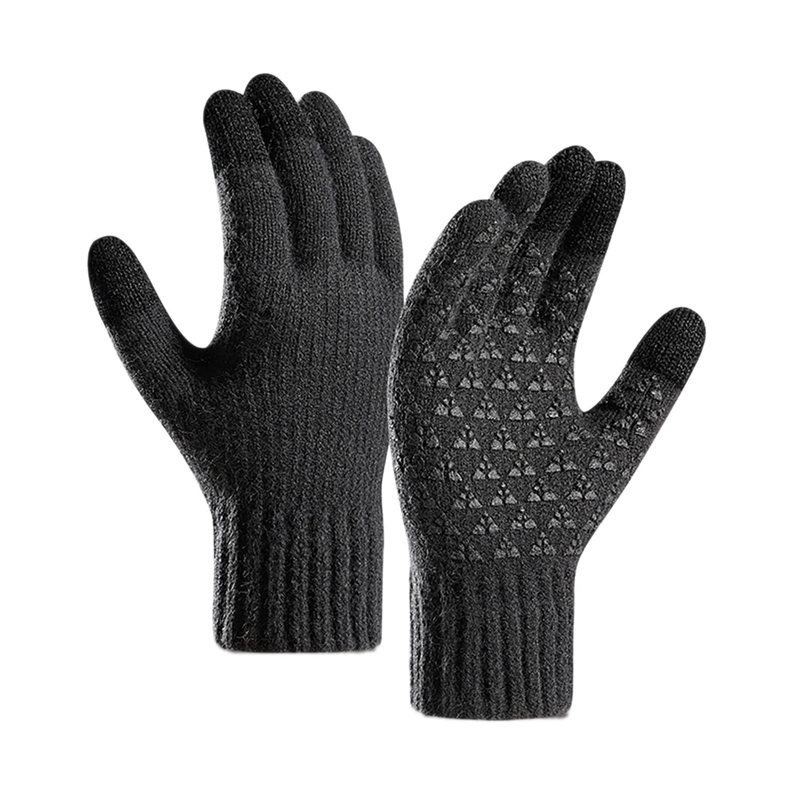 BIISDOST Herren Handschuhe Winterfleece verstärkte gestrickte Woll-Fahrradhandschuhe Latex Body Damen Schwarz (Dark Gray, L) von BIISDOST