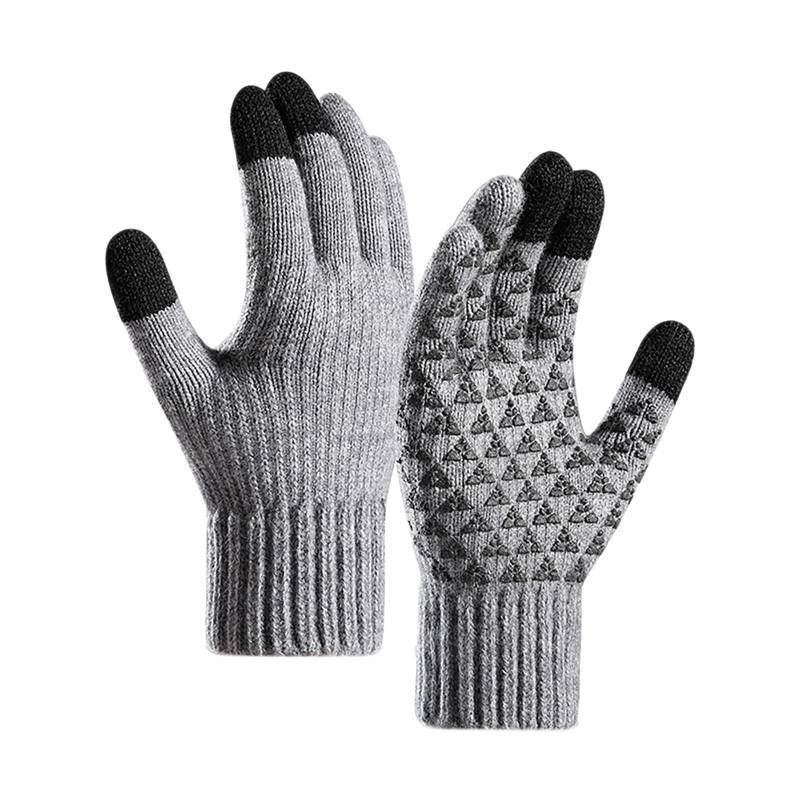 BIISDOST Herren Handschuhe Winterfleece verstärkte gestrickte Woll-Fahrradhandschuhe Latex Body Damen Schwarz (Grey, L) von BIISDOST