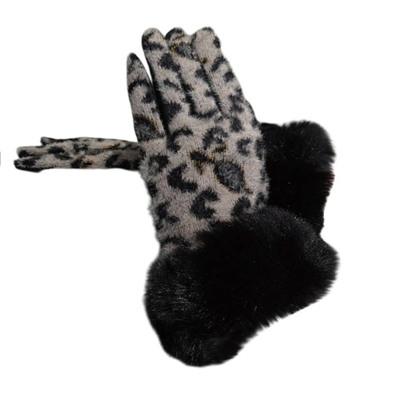 BIISDOST Leopard Print Polyester Gloves With Faux Cuffs Lack Top (Grey, One Size) von BIISDOST