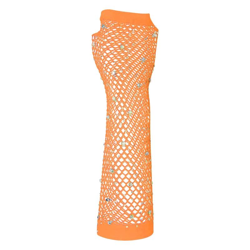 BIISDOST Mesh Kurze Handschuhe Party Punk Halbfinger Mesh Stretch Farbe Handschuhe Damen Sexspielzeuge (Orange, ONESIZE) von BIISDOST