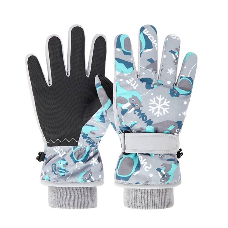 BIISDOST Print Winter Skihandschuhe Thermische Handschuhe Thermische Fahrradhandschuhe Winddichte Kinderhandschuhe Netzhandschuhe Kinder (Grey, 9-13 Years) von BIISDOST