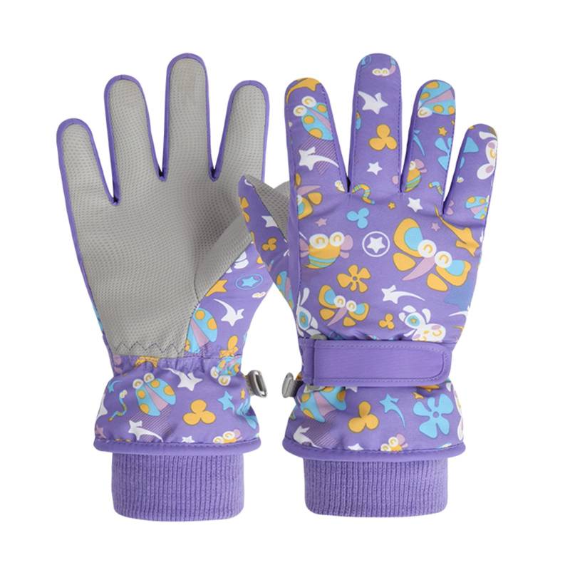 BIISDOST Print Winter Skihandschuhe Thermische Handschuhe Thermische Fahrradhandschuhe Winddichte Kinderhandschuhe Netzhandschuhe Kinder (Purple, 4-6 Years) von BIISDOST