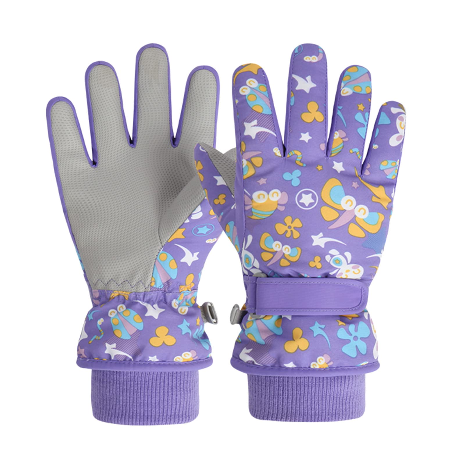 BIISDOST Print Winter Skihandschuhe Thermische Handschuhe Thermische Fahrradhandschuhe Winddichte Kinderhandschuhe Netzhandschuhe Kinder (Purple, 9-13 Years) von BIISDOST