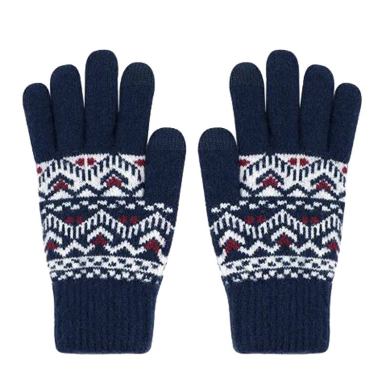 BIISDOST Schirmhandschuhe Schneeblume Warme Strick-Winterhandschuhe Weihnachtsgeschenke Strumpffüller für Frauen Handschuhe Mit Noppen (Navy, One Size) von BIISDOST