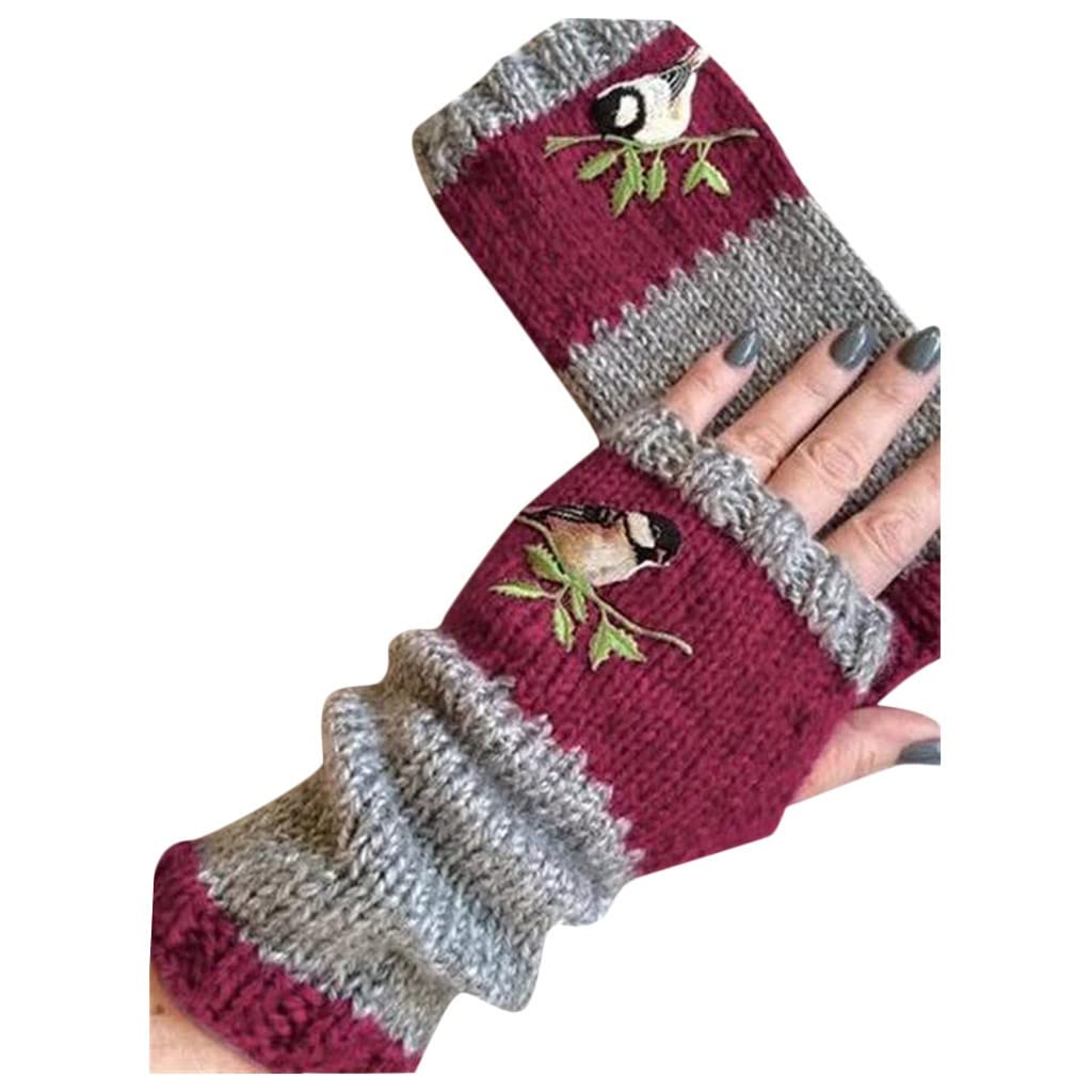 BIISDOST Strickhandschuh für Frauen Handschuh aus samt, gestickt aus samt, warm Strickhandschuh Zigarettenhalter Damen (Wine, One Size) von BIISDOST