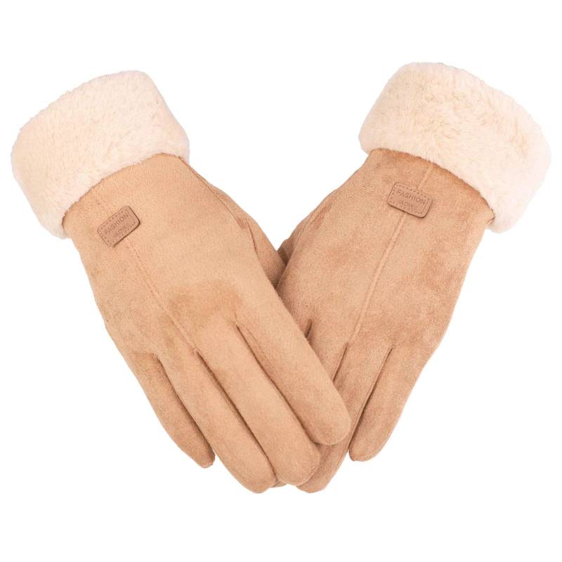 BIISDOST Textierhandschuhe Textierhandschuh elastisches Kabel Wetter für das warm Fahren Frauen Winter-Touch Handschuhe Ohne Finger Damen Warm (Khaki, One Size) von BIISDOST