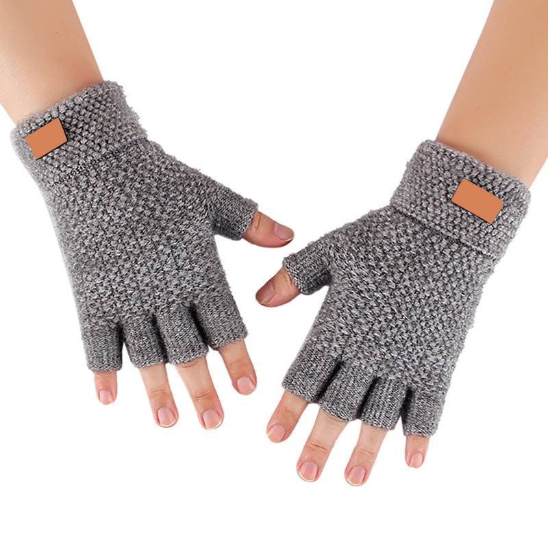 BIISDOST Warme Halbfinger-Strickhandschuhe für Erwachsene, verdickte -Handschuhe mit offenem Finger für den Radsport M & M Kostüm Damen (Grey, One Size) von BIISDOST