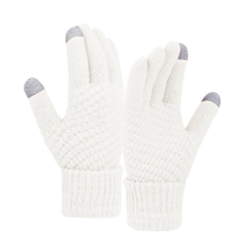 BIISDOST Warme Winterhandschuhe aus Wolle für Damen, einfarbig, gestrickt, kältebeständig Latex Kostüm Damen (White, One Size) von BIISDOST