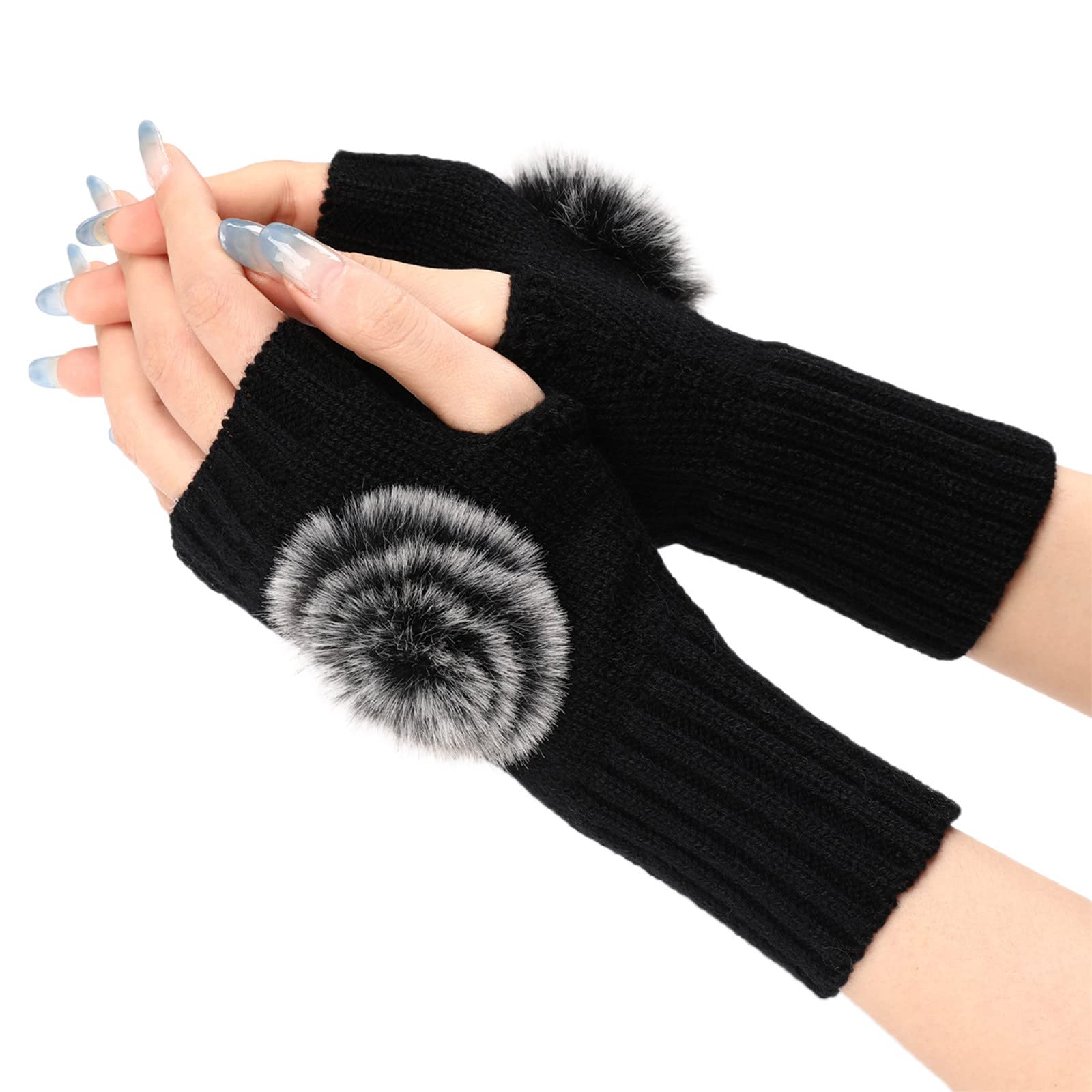 BIISDOST Warmer Handschuh, winddicht, elastisch, schwarze Handschuhe, Damen, warm, gefüttert, warme Thermo-Outdoor-Handschuhe für Damen Armstulpen Damen Schwarz Fischnetz (Black, One Size) von BIISDOST