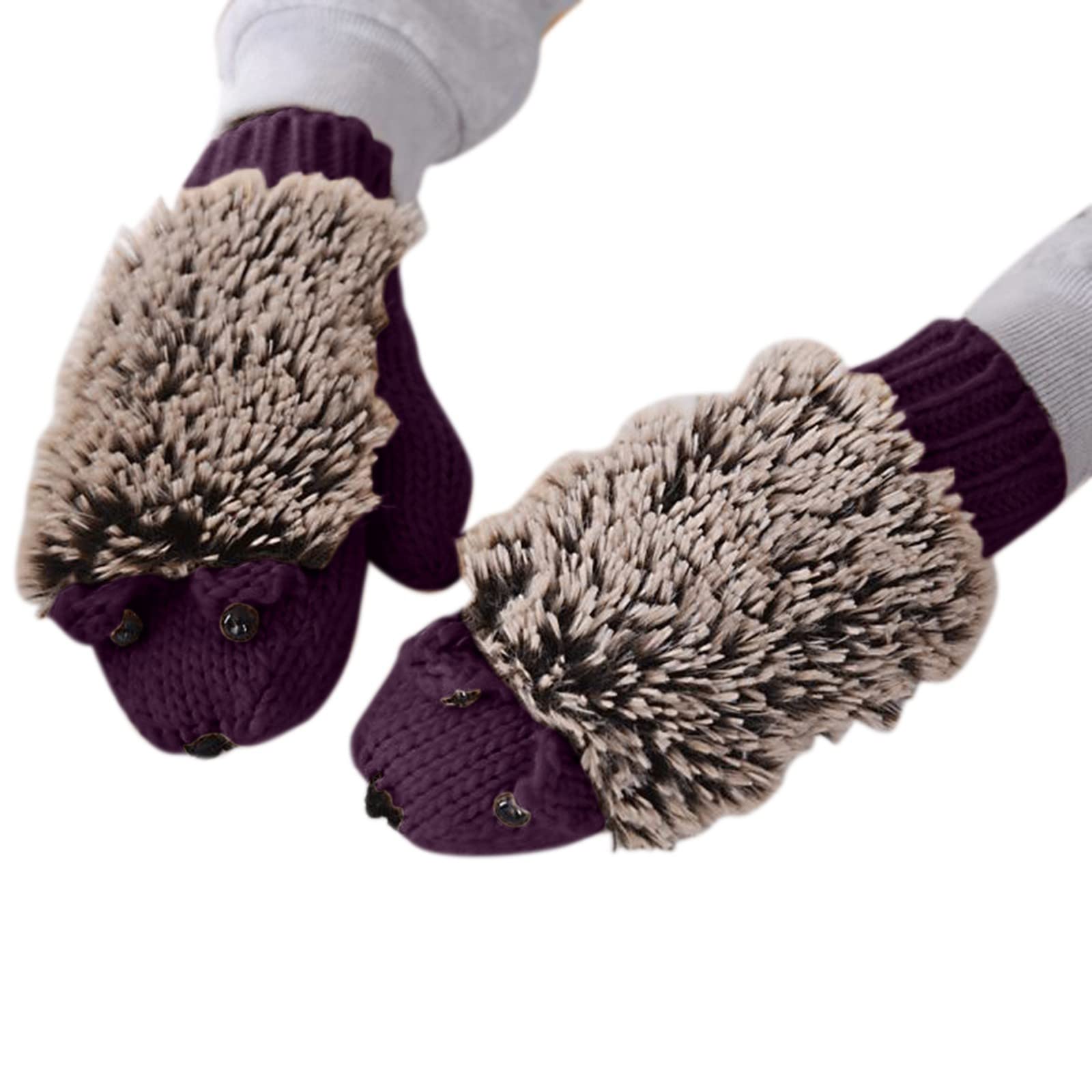 BIISDOST Winter-Baumwollwarme Handschuhe Dicke -Karikatur-Frauen-Igel-Strickhandschuhe Alpaka Handschuhe Damen (Purple, One Size) von BIISDOST