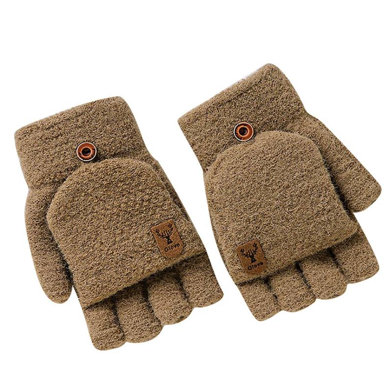 BIISDOST Winter Gestrickte Fingerlose Handschuhe Wärmeisolierung Warme Cabrio Fäustlinge Klappenabdeckung Für Männer Frauen Handschuhe Ohne Fingerspitzen (Khaki, One Size) von BIISDOST