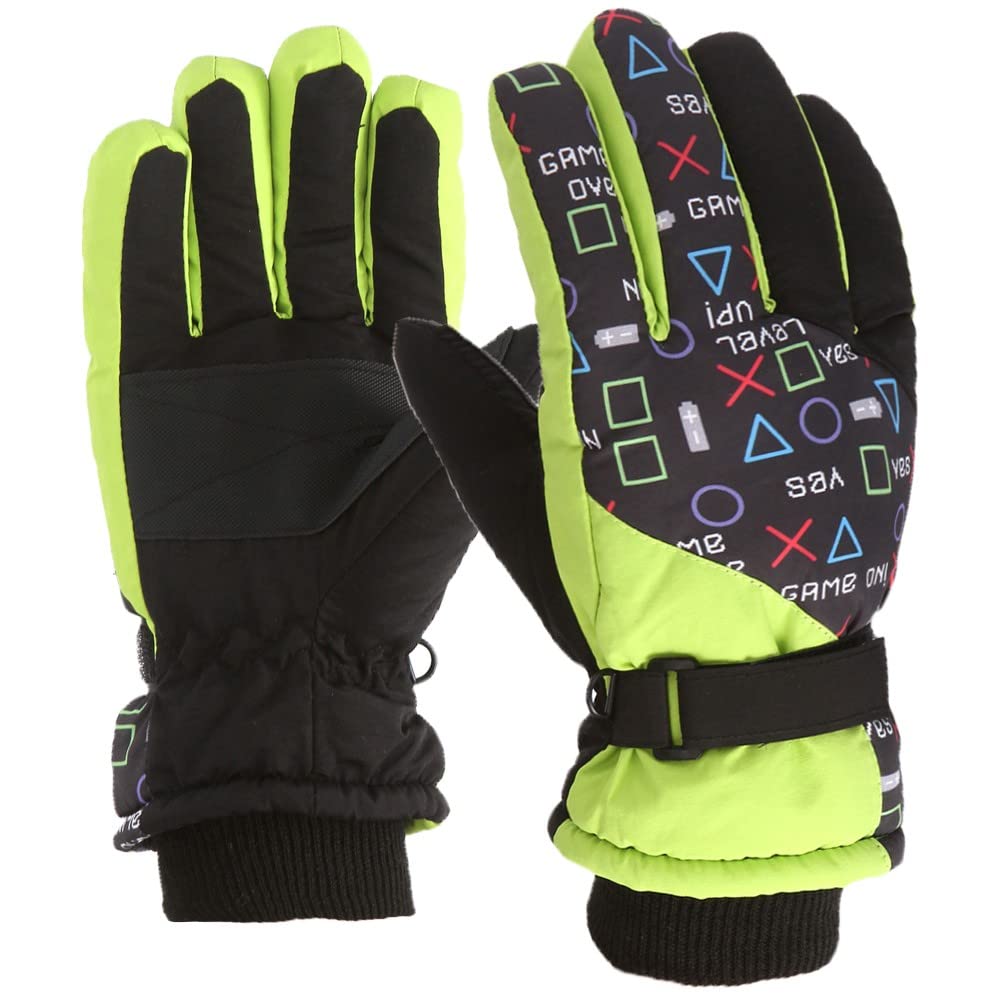 BIISDOST Winter-Outdoor-Schnee-Skaten-Snowboarden Winddichte warme Handschuhe, perfekt für von 5 bis 9 Jahren Blaue Handschuhe Kostüm (Green, One Size) von BIISDOST