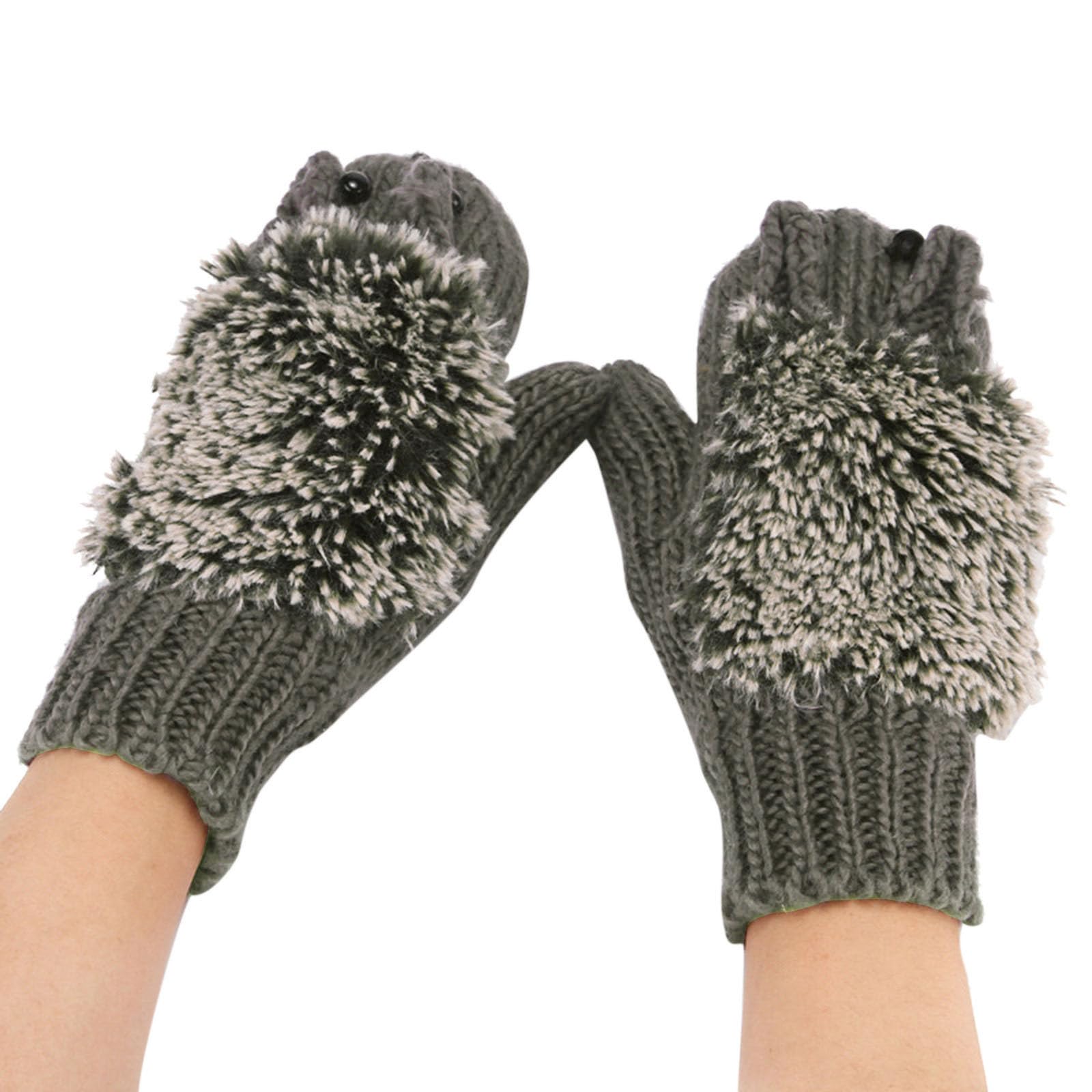 BIISDOST Wintermode warme Strickhandschuhe verdickte und Samtkopf-Igel-Handschuhe Dünne Handschuhe (Dark Gray, One Size) von BIISDOST