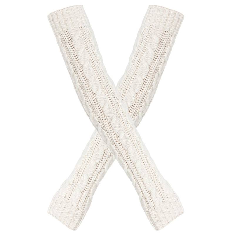 BIISDOST Wolle verdickte warme lange Handschuhe 8 Charakterärmel und Winter fingerlose Ärmel gestrickte Armärmel Weiße Handschuhe Damen Prinzessin (White, One Size) von BIISDOST