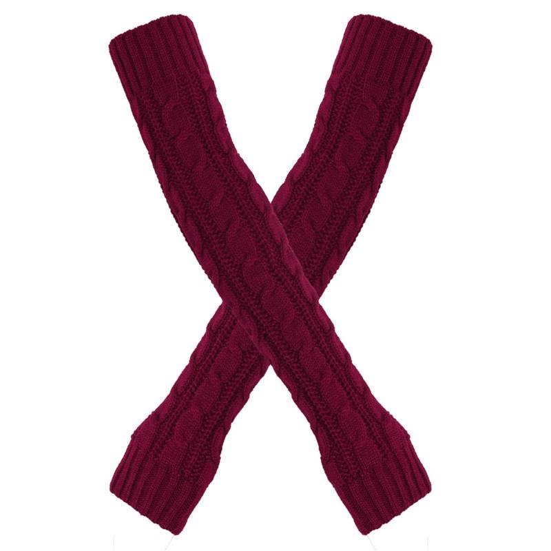 BIISDOST Wolle verdickte warme lange Handschuhe 8 Charakterärmel und Winter fingerlose Ärmel gestrickte Armärmel Weiße Handschuhe Damen Prinzessin (Wine, One Size) von BIISDOST