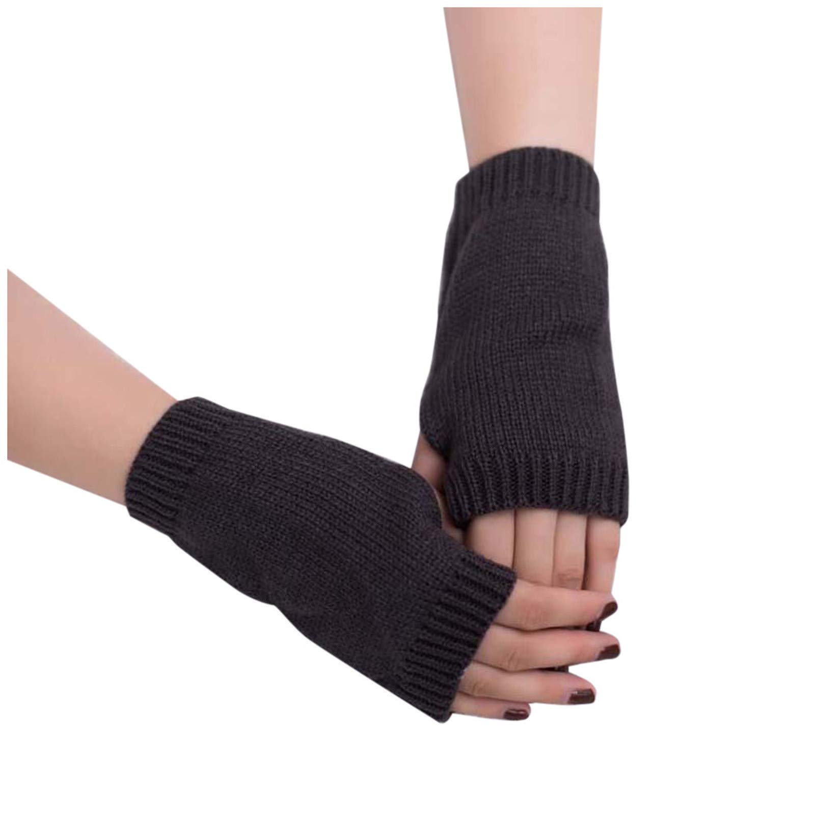 BIISDOST fingerlose warm gestrickte Frauen Winter warme Handschuhe mitten halten weiche Ärmelhandschuh Damen Handschuhe Schwarz (Dark Gray, One Size) von BIISDOST