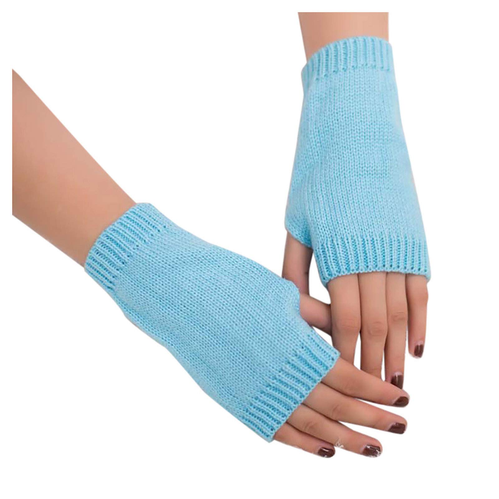 BIISDOST fingerlose warm gestrickte Frauen Winter warme Handschuhe mitten halten weiche Ärmelhandschuh Damen Handschuhe Schwarz (Light blue, One Size) von BIISDOST