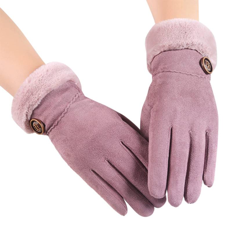 BIISDOST warme Handschuhe Outdoor-Reiten Fahren niedlicher Bogen plus -Touchscreen-rutschfeste Handschuhe Damen Lederhandschuhe Schwarz Winter (Purple, One Size) von BIISDOST