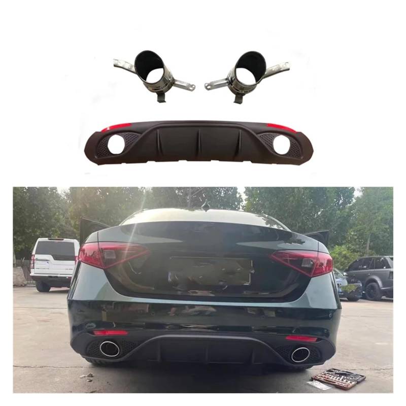 Auto Heckspoiler Auto Hinten Bumnper Spoiler Lippe Für Alfa Für Romeo Für Giulia Limousine 4 Tür 2016 2017-2019 2020 Für Quadrifoglio TI Hinten Diffusor Mit Auspuff spoiler lippe Spoiler Flügel(Matt b von BIISVM