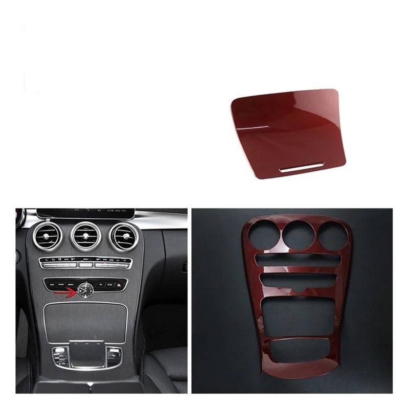 Auto Innenraum Dekoration Auto Styling Mittelkonsole Wasserbecherhalter Panel Dekoration Für Für Benz Für C-klasse Für GLC Für X253 Für W205 Innen Auto Zubehör Interior Decor Zubehör(B Red Have Clock von BIISVM