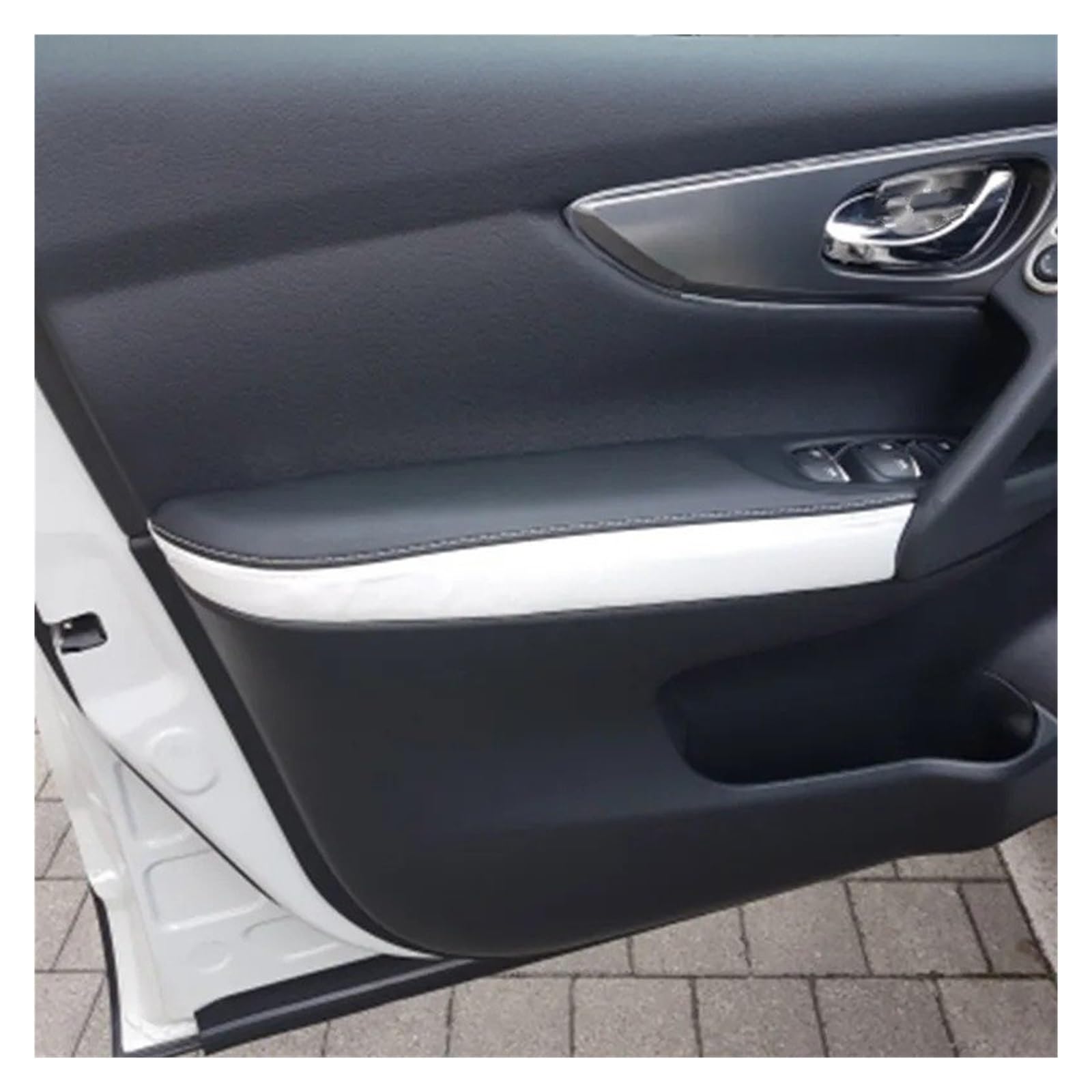 Auto Innenraum Dekoration Auto Türgriff Panels Armlehne Mikrofaser Leder Abdeckung Trim Für Nissan Für Qashqai Für J11 2016 2017 2018 Interior Decor Zubehör(Black-White Splice) von BIISVM