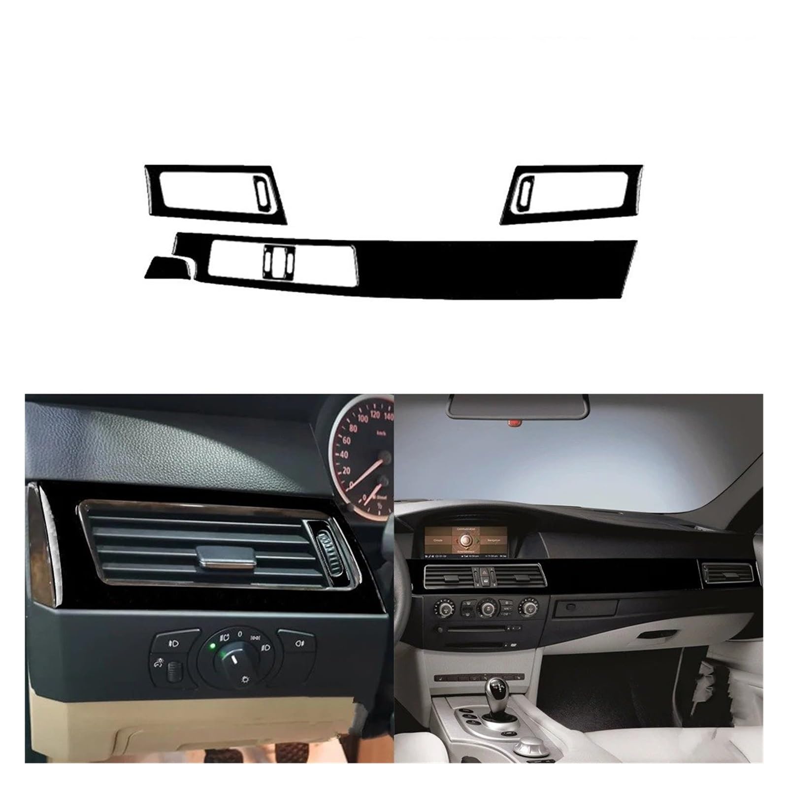 Auto Innenraum Dekoration Für 5 Series Für E60 2004 2005 2006 2007 Piano Black Central Dashboard Air Outlet Panel Set Trim Abdeckung Innen Auto Zubehör Aufkleber Interior Decor Zubehör(D) von BIISVM