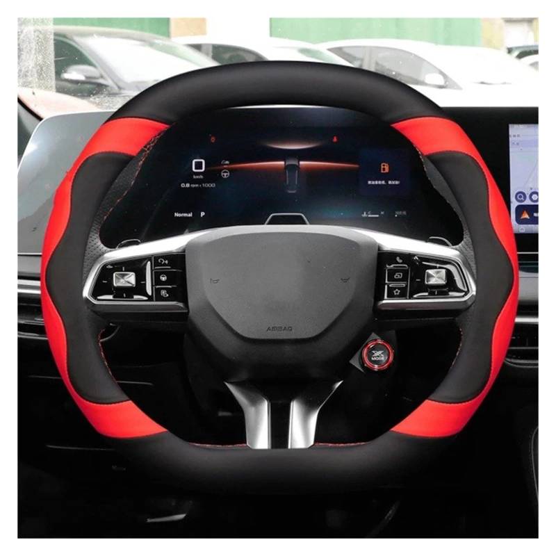 Auto Lenkradbezug Auto Lenkrad Abdeckung Wrap Halter Für MG 5 7 Für Scorpio Für Mulan 4 Für EV 2023 2024 Doppel D Typ Lenkrad Lenkradabdeckungen(Black Red) von BIISVM