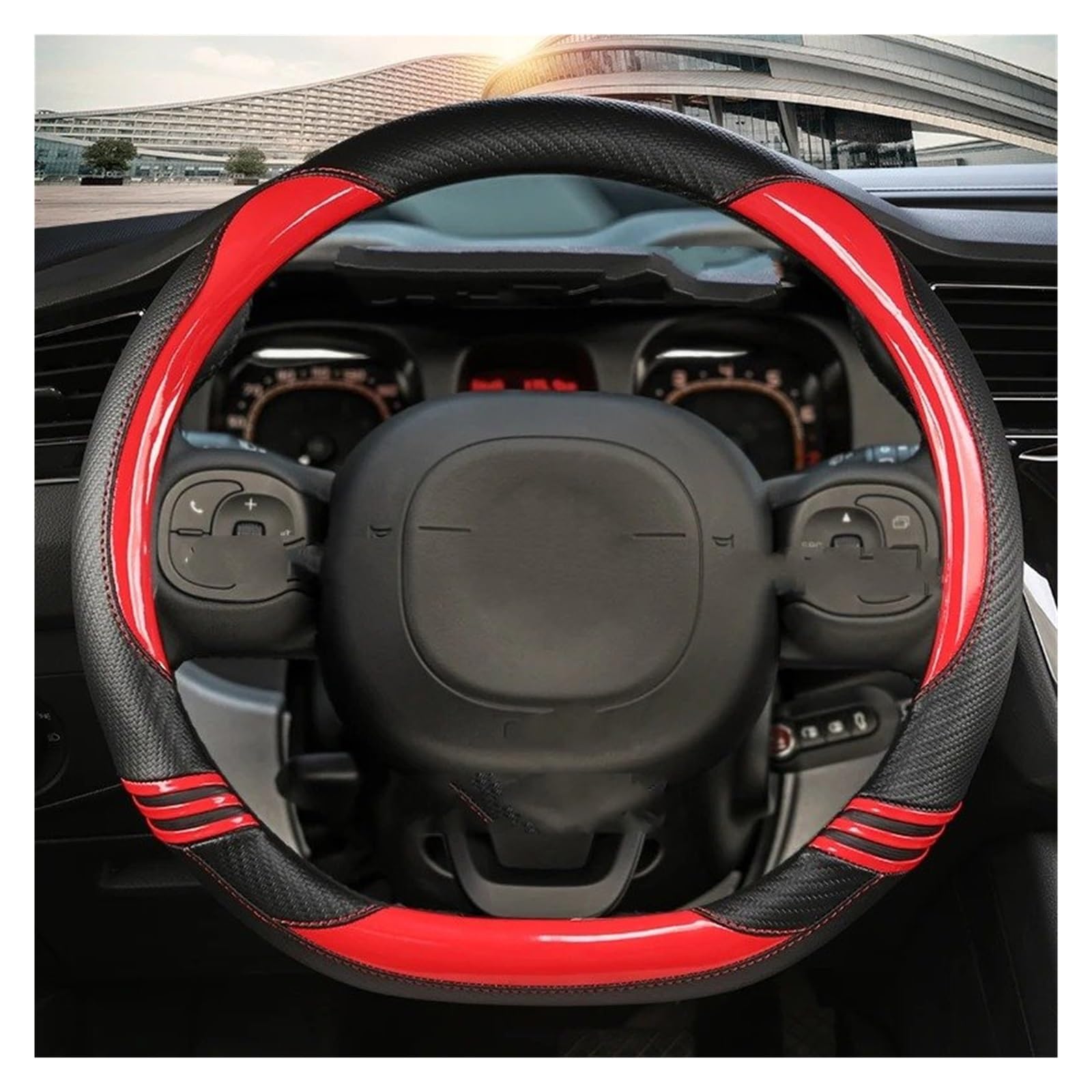 Auto Lenkradbezug Carbon Faser Leder Auto Lenkrad Abdeckung Für FIAT Für Panda 2013 2015 2017 2019 2020 2021 2022 Auto Zubehör Lenkradabdeckungen(RED D Shape) von BIISVM