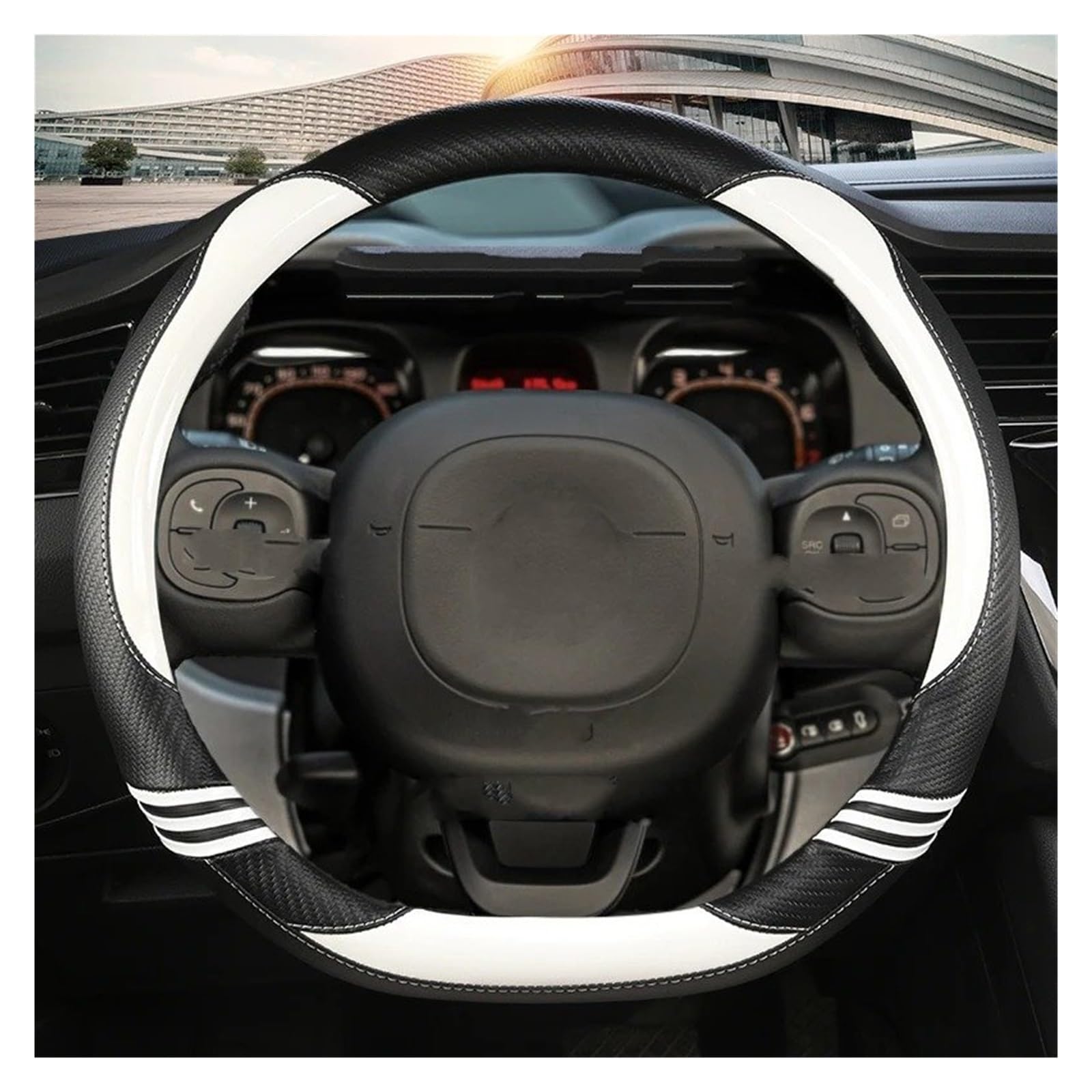 Auto Lenkradbezug Carbon Faser Leder Auto Lenkrad Abdeckung Für FIAT Für Panda 2013 2015 2017 2019 2020 2021 2022 Auto Zubehör Lenkradabdeckungen(White D Shape) von BIISVM