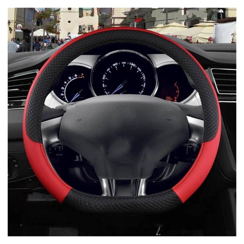 Auto Lenkradbezug Für Citroen Für DS3 Für DS 3 Für Racing Für Cabrio Auto Lenkrad Abdeckung PU Leder Nicht-Slip Auto Zubehör Lenkradabdeckungen(D Shape Red) von BIISVM