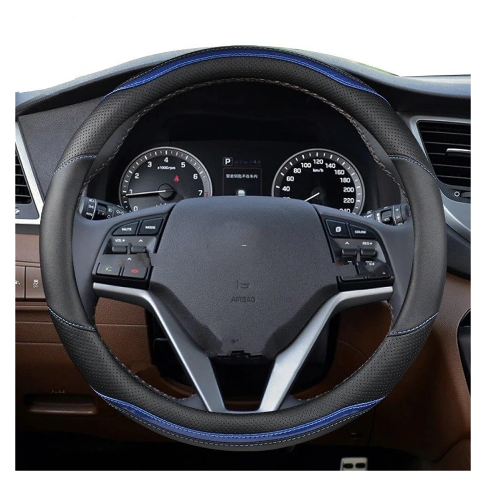 Auto Lenkradbezug Für Hyundai Für Tucson 2004-2022 Für NX4 Für IX35 2016 2017 2019 2021 2022 Auto Lenkrad Abdeckung PU Leder Carbon Faser Auto Zubehör Lenkradabdeckungen(O Shape- Blue) von BIISVM