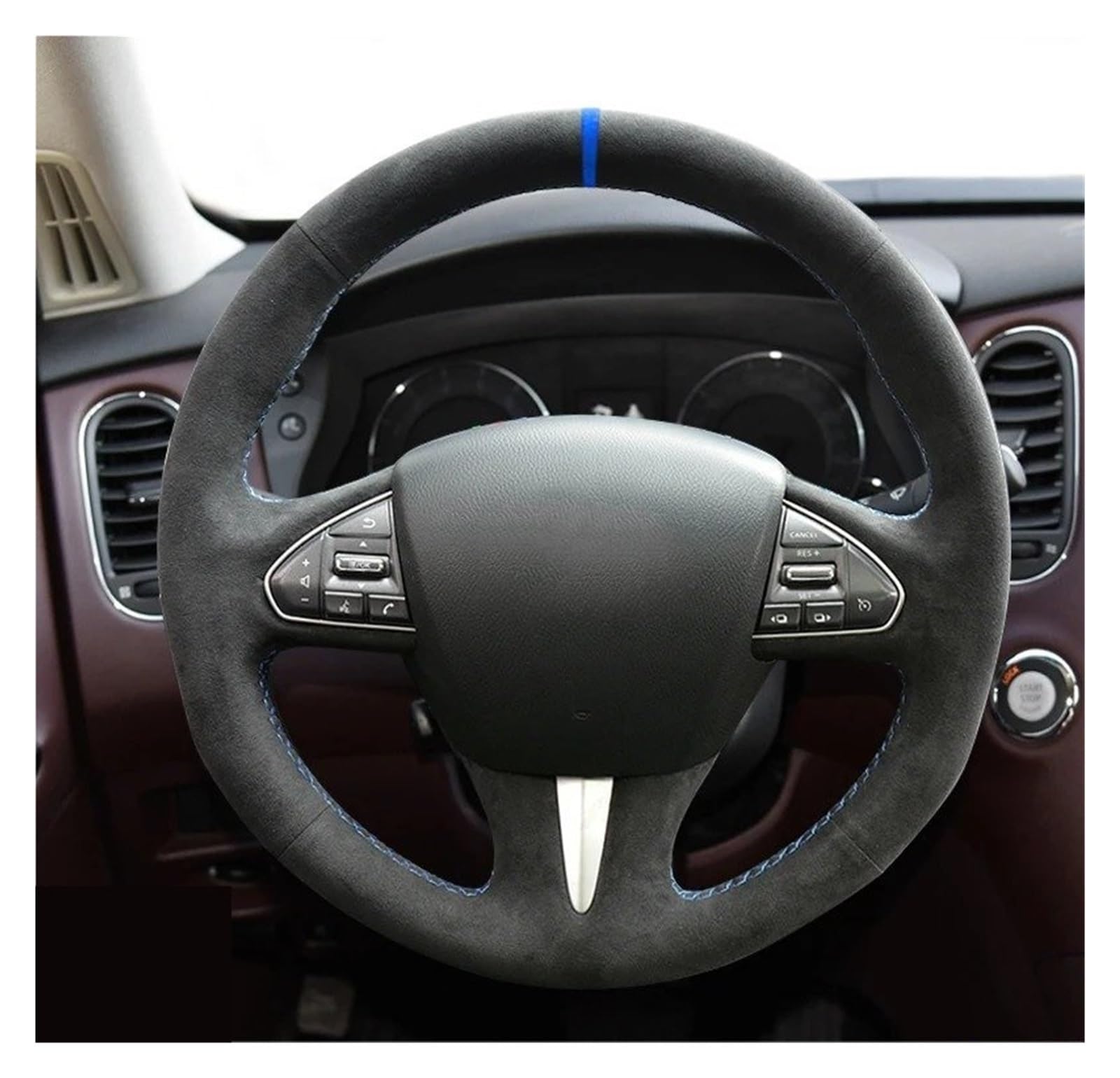 Auto Lenkradbezug Für Infiniti Für Q50 Für QX50 2014 2015 2016 2017 Hand-genäht Leder Auto Lenkrad Abdeckung Geflecht Abdeckung Zubehör Lenkradabdeckungen(Suede Blue Mark) von BIISVM