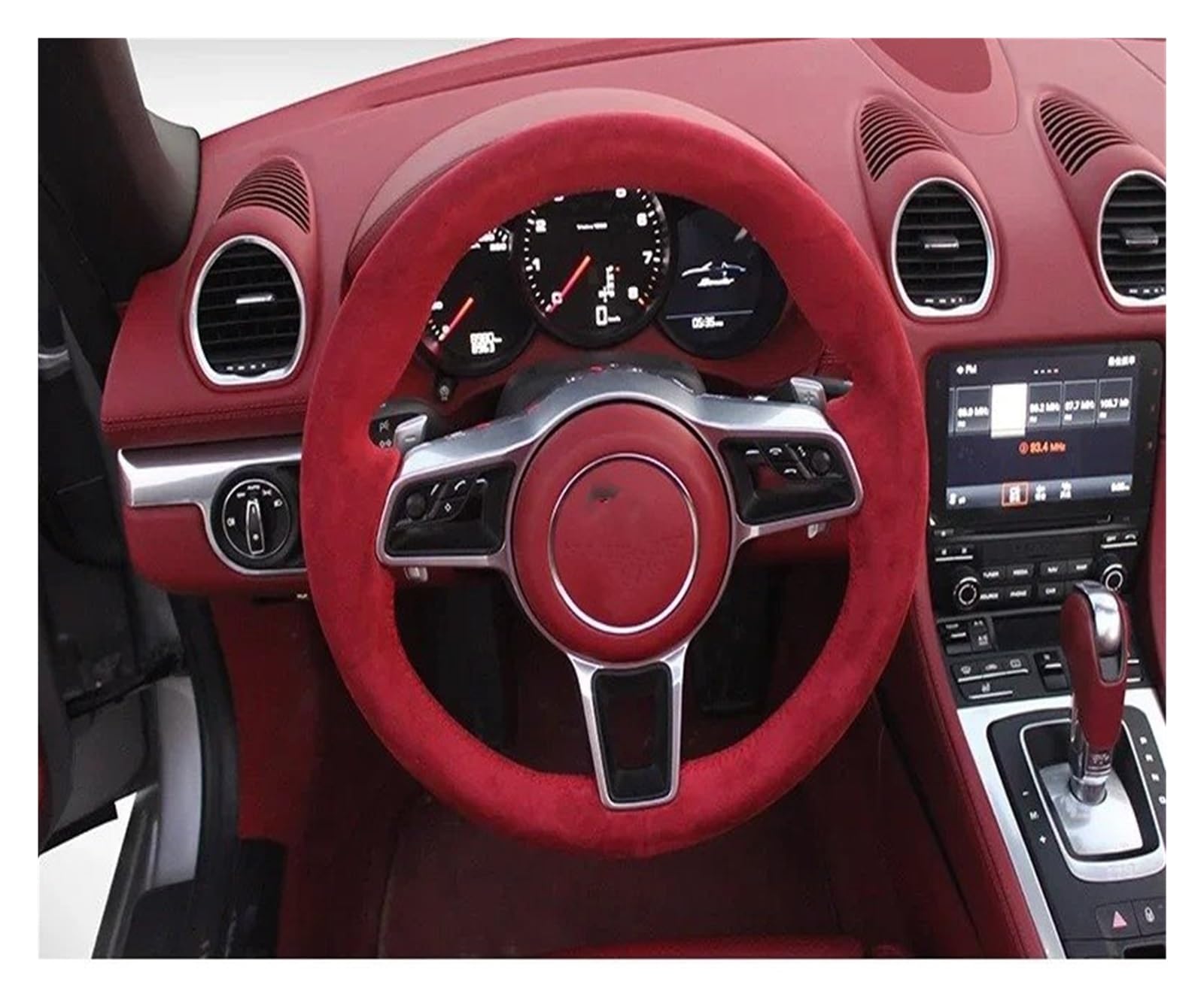 Auto Lenkradbezug Lenkradbezug Für Macan Für Cayenne 718 2015 2016, Autodekoration, Zubehör, Warme Abdeckung Lenkradabdeckungen(Red Alcantara) von BIISVM