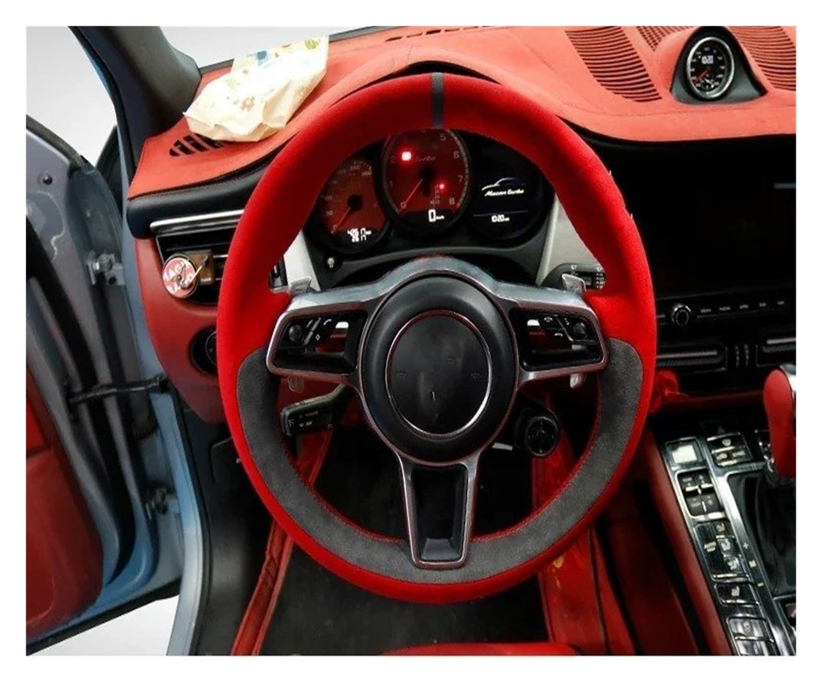 Auto Lenkradbezug Lenkradbezug Für Macan Für Cayenne 718 2015 2016, Autodekoration, Zubehör, Warme Abdeckung Lenkradabdeckungen(Red and Black) von BIISVM