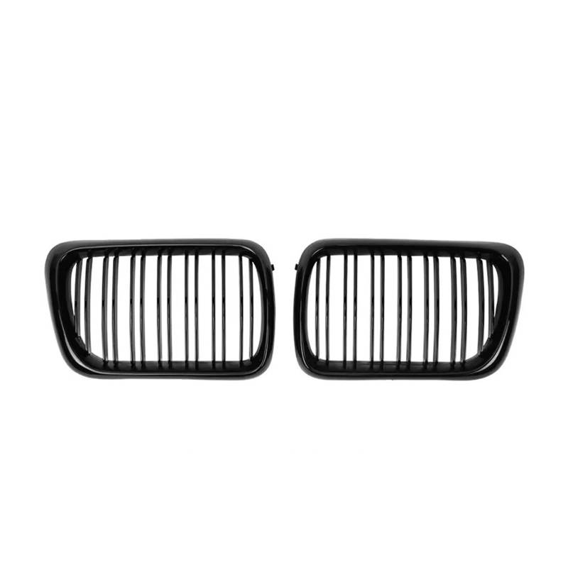 Kühlergrill Grill 2X Double Line Style Car Front Racing Kindey Gitter Für E36 Für LCI 1996 1997 1998 1999 Für M3 Glänzend Schwarz Dual Lamellen Obergitter Grill Kühlergrill Vorne(Double-Glossy Black) von BIISVM