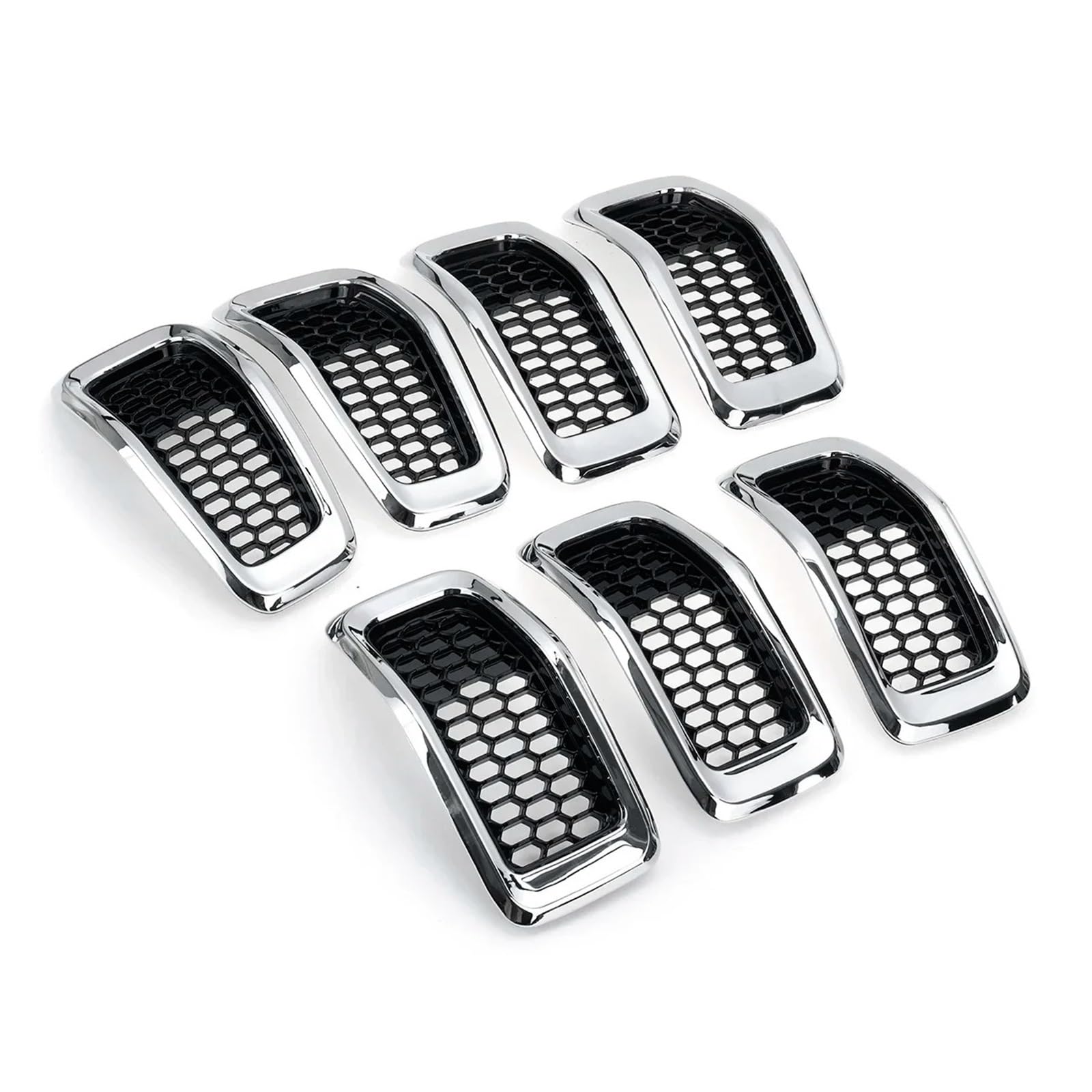 Kühlergrill Grill Chrom Glänzend Schwarz Für Jeep Für Cherokee 2014 2015 2016 2017 2018 Front Stoßstange Grille Honeycomb Mesh Grill Abdeckung Trim Decor Grill Kühlergrill Vorne(Chrome Silver) von BIISVM