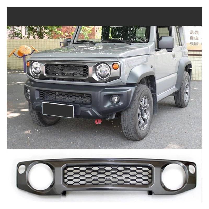 Kühlergrill Grill Frontgrill Racing Mit Lampen Für Suzuki Für Jimny Für JB64 Für JB74W 2019 2020 2021 Auto Niere Grille Mesh Schwarz Grille Abdeckung Zubehör Grill Kühlergrill Vorne(A Front Grill) von BIISVM