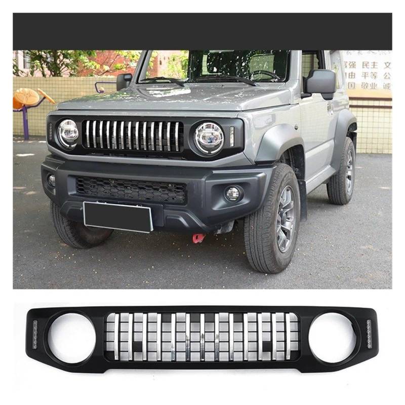 Kühlergrill Grill Frontgrill Racing Mit Lampen Für Suzuki Für Jimny Für JB64 Für JB74W 2019 2020 2021 Auto Niere Grille Mesh Schwarz Grille Abdeckung Zubehör Grill Kühlergrill Vorne(E Front Grill) von BIISVM