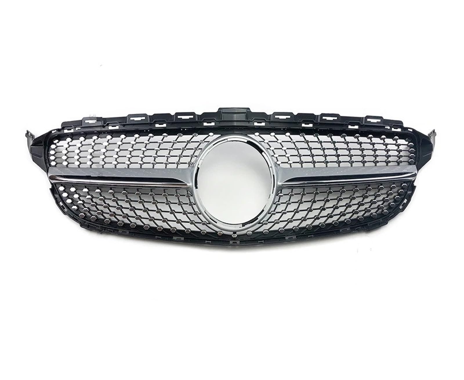 Kühlergrill Grill Frontstoßstangengrill Racing-Grill Diamant-Stil Für Für Benz Für C Für W205 Für C205 Für S205 Für C180 Für C200 Für C250 Für C260 Für C300 Grill Kühlergrill Vorne(14-18 Chrome Silver von BIISVM