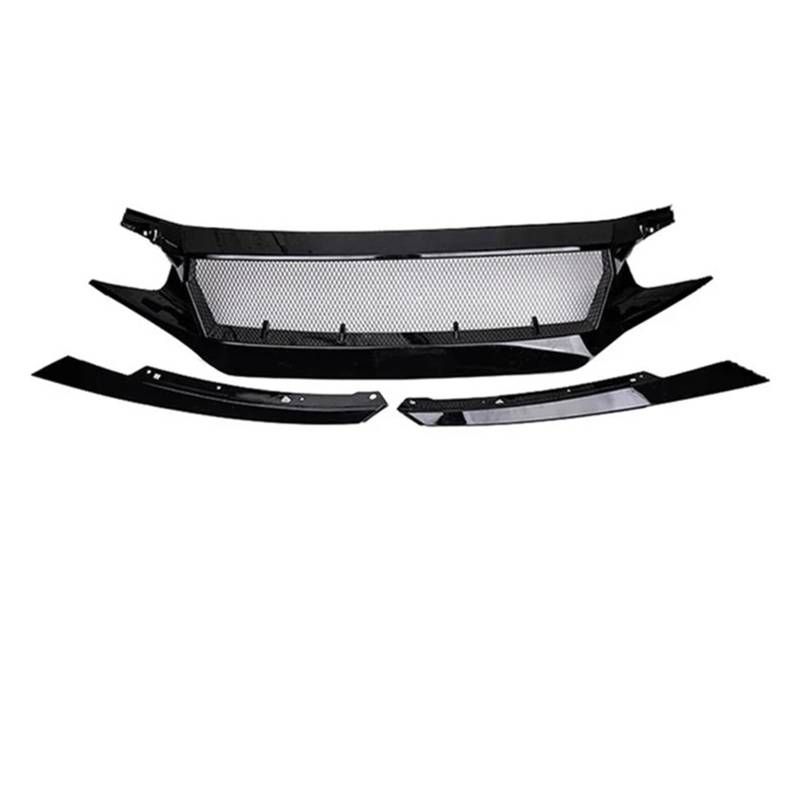 Kühlergrill Grill Für 10. Für Civic Für FK7 Für FK8 Für Type-R Fiberglas Frontschürze Grille Racing Auto Zubehör Lufteinlass Grille Motor Haube Grill Kühlergrill Vorne(Bright Black) von BIISVM